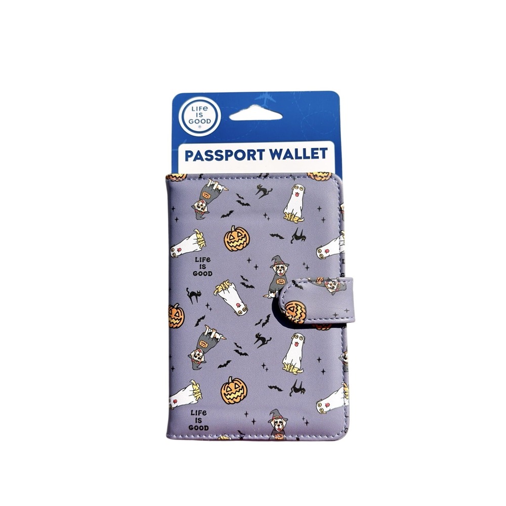 Passport Cover LIFE IS GOOD PASSPORT WALLET COVER Purple Ghosts Dogs 🎃NWT